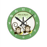 Silly Monkeys Twins Wall Clock - Green
