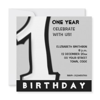 Silly Number 1 white 1st Birthday Invite invitation