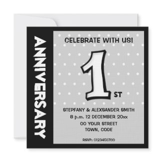 Silly Number 1 white dots Anniversary Invite invitation