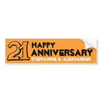 Silly Number 21 orange Anniversary Long Sticker Bumper Sticker