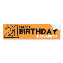 Silly Number 21 orange Birthday Long Sticker Bumper Stickers