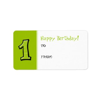 Silly Numbers 1 green Birthday Gift Tag Label label