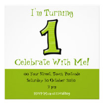 Silly Numbers 1 green Birthday Invitation invitations