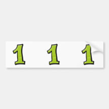 Silly Numbers 1 green cutout Stickers Bumper Sticker