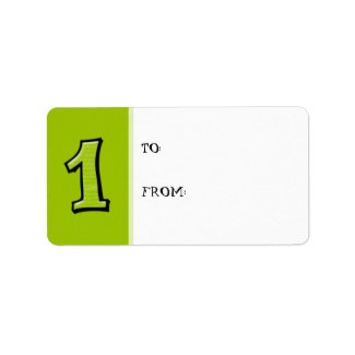 Silly Numbers 1 green Gift Tag Label label