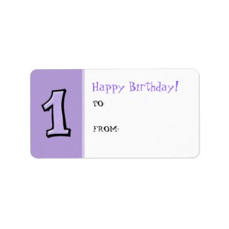 Silly Numbers 1 lavender Birthday Gift Label label