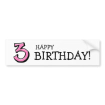 Silly Numbers 3 pink Birthday Bumper Sticker