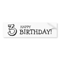 Silly Numbers 3 white white Birthday Sticker Bumper Sticker