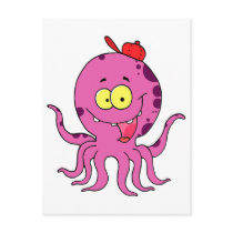 silly octopus wearing baseball cap hat post cards
