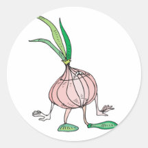 silly onion cartoon character round stickers