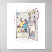 silly penguin in refrigerator poster