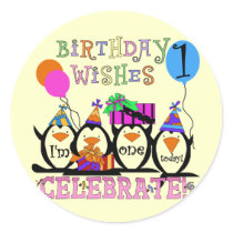 Silly Penguins 1st Birthday Tshirts and Gifts Round Stickers