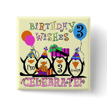Silly Penguins 3rd Birthday Tshirts and Gifts Pinback Button