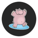 silly pink dancing hippo round stickers