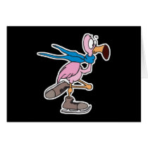 silly pink flamingo ice skating greeting card