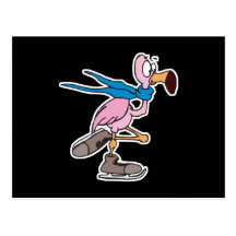 silly pink flamingo ice skating postcards