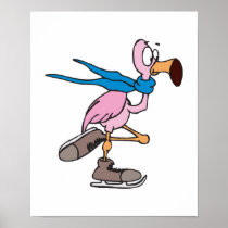 silly pink flamingo ice skating posters