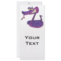 silly purple snake cartoon full color rack card