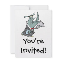 silly rhino waiter butler servant cartoon personalized invites