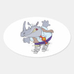 silly rhino with springs shoes cartoon oval stickers