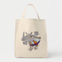 silly rhino with springs shoes cartoon tote bags