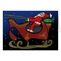Silly Santa in His Sleigh Greeting Card