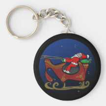 Silly Santa in His Sleigh Keychain