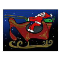 Silly Santa in His Sleigh Post Card