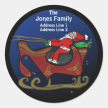Silly Santa in His Sleigh Round Sticker