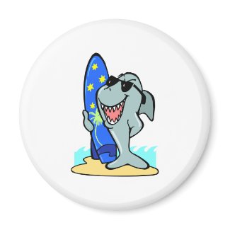silly shark with surfboard magnet