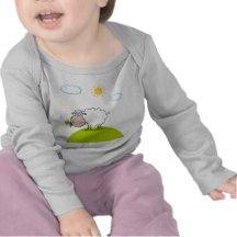 silly sheep on a hill with a flower tee shirt