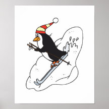 silly skiing penguin print
