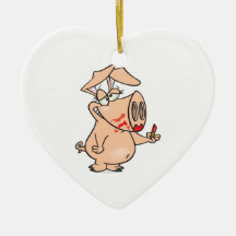silly sloppy lipstick piggy pig cartoon christmas tree ornament