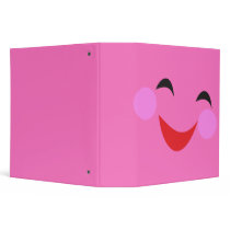 smiley, face, cute, happy, smile, smiling, adorable, cheeks, brighten, pink, fuschia, girly, girl, humor, funny, novelty, humorous, expression, emotion, dooni designs, school, photo, Binder with custom graphic design