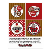 Silly SOCK MONKEY Birthday Cupcake Topper SMR Postcards