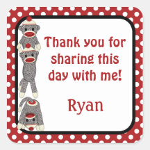 Silly SOCK MONKEY Birthday square sticker SMR