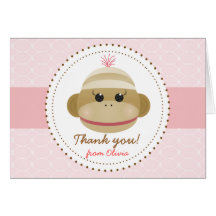 Silly Sock Monkey Girl Personalized Thank You Card