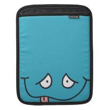 silly sticking tongue smiley face on blue sleeve for iPads