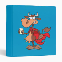 silly super cow drinking milk cartoon vinyl binders