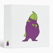 silly superhero eggplant cartoon character vinyl binder
