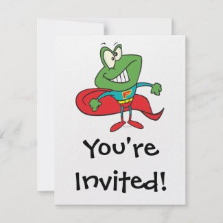 silly superhero super hero frog personalized invites