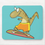 silly surfer surfing dinosaur cartoon mouse pad