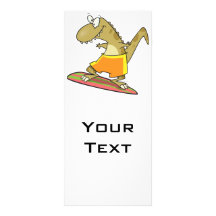 silly surfer surfing dinosaur cartoon custom rack cards