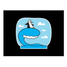 silly surfing penguin post cards