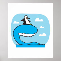 silly surfing penguin poster