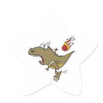 silly t-rex dinosaur dodging meteor cartoon sticker