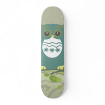 silly teal vector owl scene skate boards