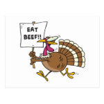 silly turkey with eat beef sign toon post card silly turkey with eat beef sign toon post card
