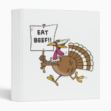 silly turkey with eat beef sign toon vinyl binders
