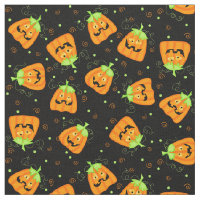 Silly Whimsy Halloween Pumpkin on Black Fabric